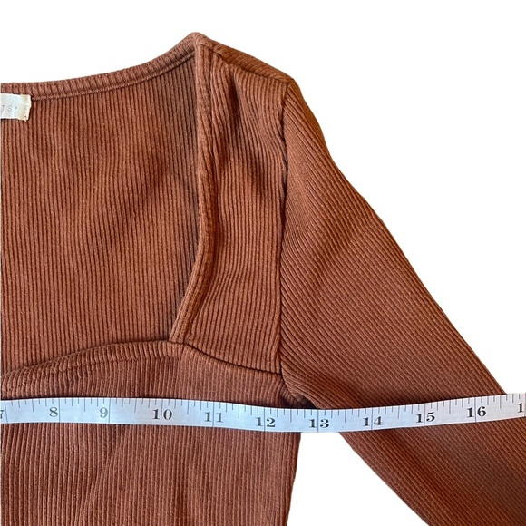 PACSUN L.A. Hearts Brown Square Neck Long Sleeve Ribbed Zip Up Crop Top Small - Picture 7 of 12